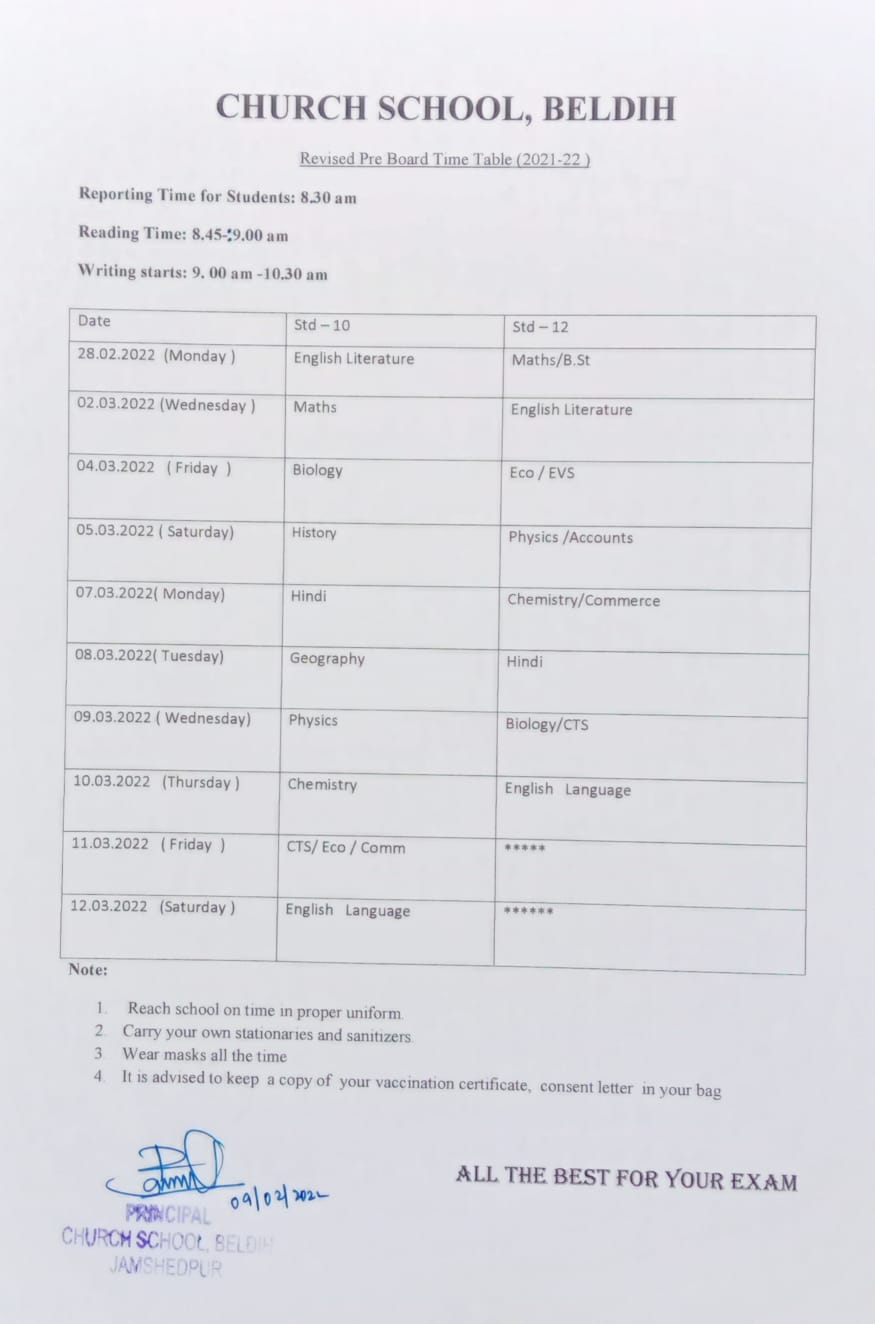 Revised ISC Practical exam schedule   ( 02/02/2022) 